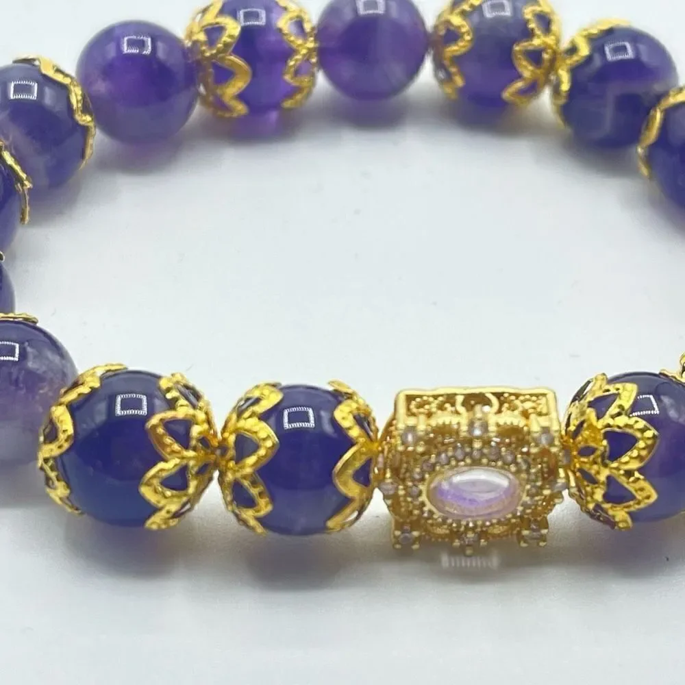 Amethyst beaded stretch bracelet ONE NEW crystal healing reiki meditation
